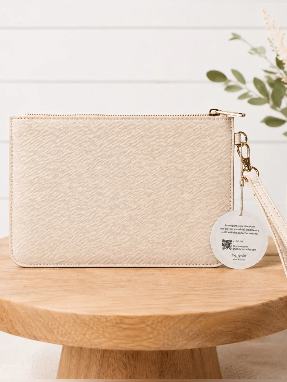 Mrs. Bridal Shower Wristlet Clutch Cream Faux Leather Wedding Purse NWT